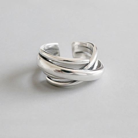 Gewebter Mehrlagiger Verstellbarer Offener Ring Versilbertes Kupfer Geometrisch Minimalistisch Vintage Fingerschmuck Damen