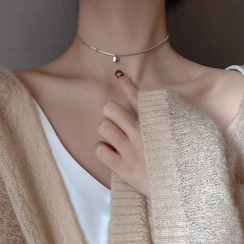 Lucky Graviert Rund Scheibe Anhänger Halskette Asymmetrische Kugel Schlangenkette Versilbertes Kupfer Minimalistischer Schmuck