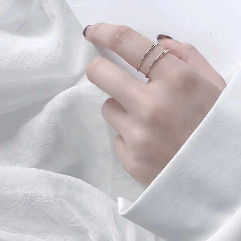 Geometric Minimalist Double Layer Open Ring Polished Copper Adjustable Fashion Jewelry Gift For Women