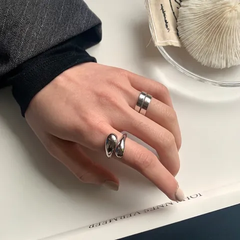 Adjustable Open Rings For Women Minimalist Double Layer Spiral Waterdrop Design Copper Metal Plated Fashion Jewelry