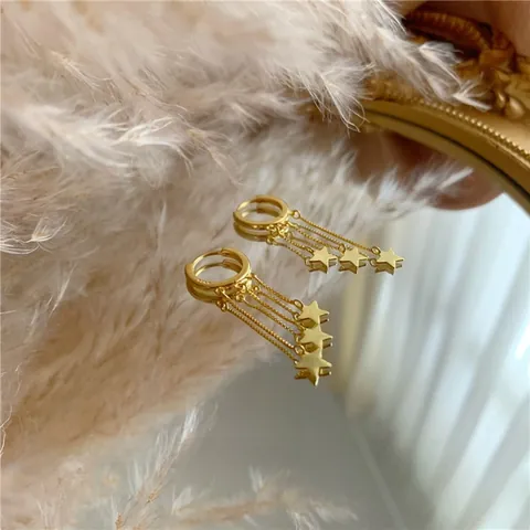 Ster Kwastje Hoop Oorbellen Koper Verguld Verzilverd Met 925 Sterling Zilveren Oorsteker Lange Ketting Minimalistisch Dames