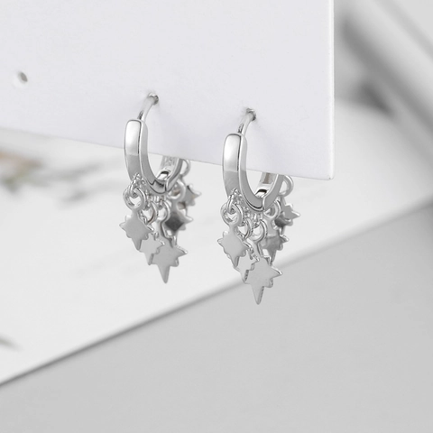 Minimalistische Ster Hanger Ringetjes Oorbellen Koper Verguld Met 925 Sterling Zilveren Oorsteker Voor Dames