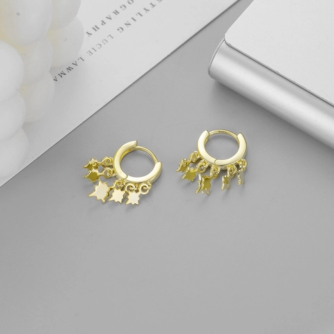Minimalistische Ster Hanger Ringetjes Oorbellen Koper Verguld Met 925 Sterling Zilveren Oorsteker Voor Dames