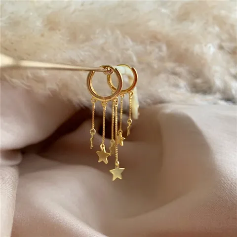 Ster Kwastje Hoop Oorbellen Koper Verguld Verzilverd Met 925 Sterling Zilveren Oorsteker Lange Ketting Minimalistisch Dames