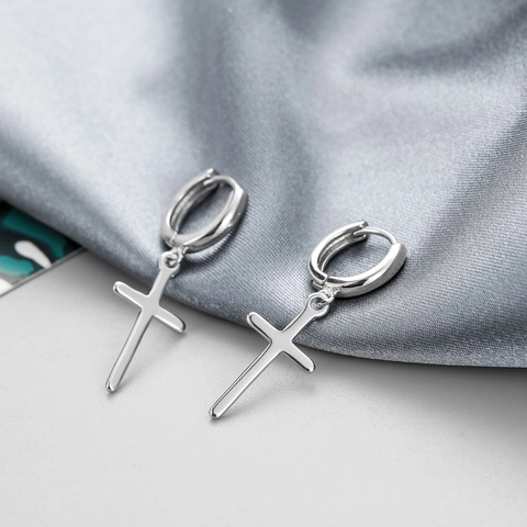 Minimalistische Kruis Hanger Hoop Oorbellen 925 Sterling Zilveren Sieraden Voor Dames Heren Gepolijst