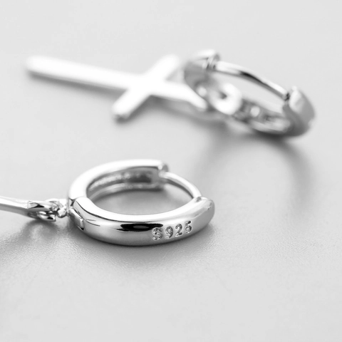 Minimalistische Kruis Hanger Hoop Oorbellen 925 Sterling Zilveren Sieraden Voor Dames Heren Gepolijst