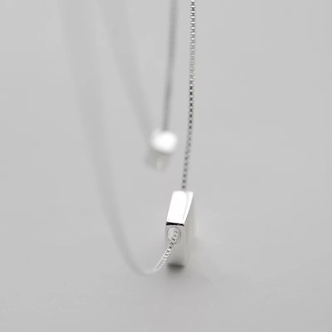 Minimalist Geometric Cube 925 Sterling Silver Pendant Necklace For Women Multi Layer Copper Box Chain Jewelry
