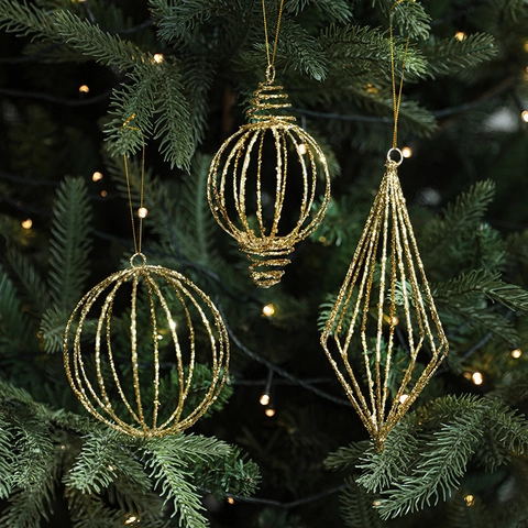 Ornamenti Appesi Albero Di Natale Oro Ferro Glitter Cavo Stella Palla Goccia Decorazione Festiva Natalizia