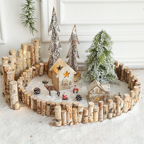 Weihnachten Holzzaun Dekoration Natürliche Birke Zweig Faltbare Mini Lattenzaun Für Urlaub Baum Umgebung Garten Mikro Landschaft Dekor