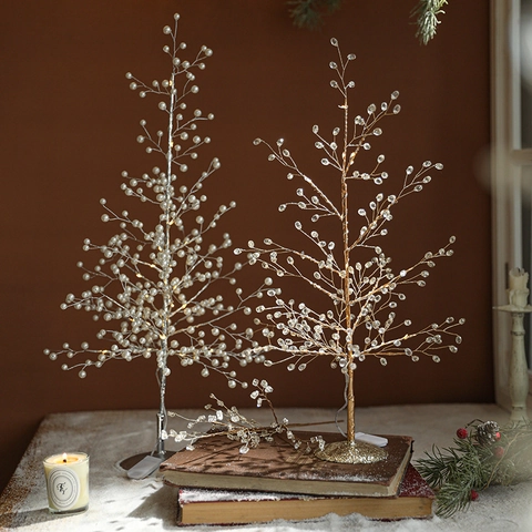 Albero di Natale a LED da Tavolo Con Künstliche Perle di Cristallo Acrilico Perla Artificiale Luce Calda Albero in Filo Metallico