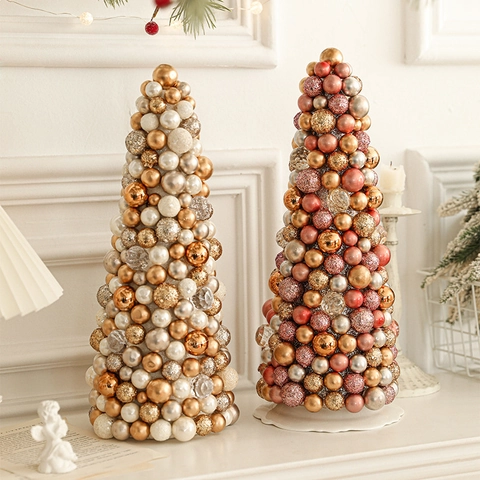 Creative Conical Christmas Tree Ball Ornament For Desktop Plastic Foam Conic Tower Festive Decor For Home Party Decoration