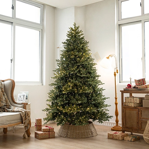 Árbol de Navidad Artificial de Lujo Con Luces LED Cálidas Collar de Árbol Trenzado Agujas Mixtas PE PVC Decoración Hogar