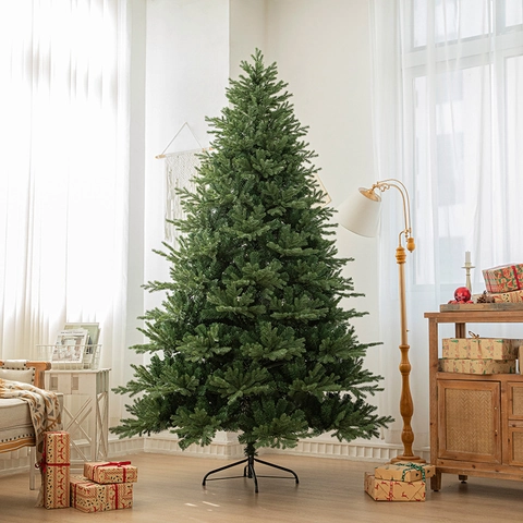 Árbol de Navidad Artificial de Lujo Con Luces LED Cálidas Collar de Árbol Trenzado Agujas Mixtas PE PVC Decoración Hogar