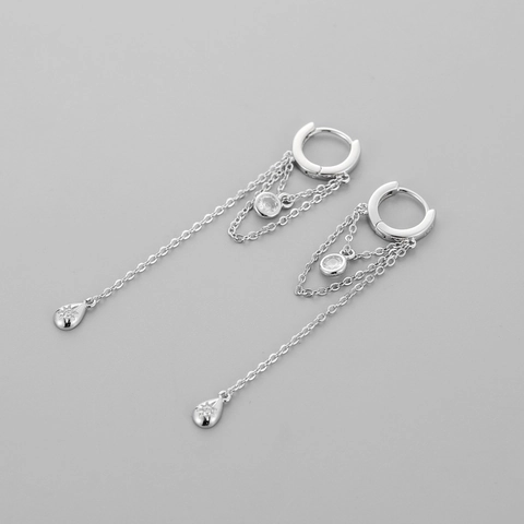 Lange Quastenohrringe Platinbeschichtetes Kupfer Zirkon Wassertropfen Stern Damen Mit 925 Sterling Silber Ohrstecker