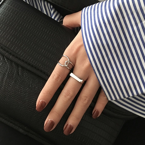 925 Sterling Silver Geometric Cross Open Ring For Women Retro Thai Silver Index Finger Ring Minimalist Adjustable Band Jewelry