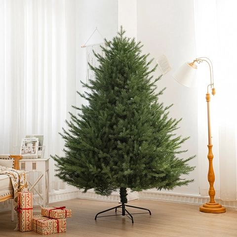 Set di Albero di Natale Artificiale di Lusso Pre-illuminato con Luci LED Calde e Base in Tessuto per Albero Fogliame Denso Misto PE PVC Albero Sempreverde per Decorazioni Natalizie