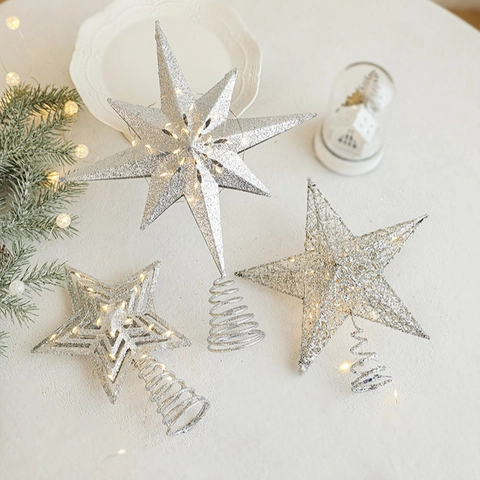 Estrella De Copa De Árbol De Navidad Hierro Brillo LED Iluminado Adorno De Estrella Para Decoración
