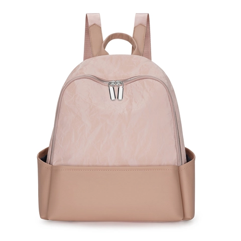 Backpack For Women PU Leather And Textured Nylon Large Capacity School Bag Casual Color Block Fashion Daypack