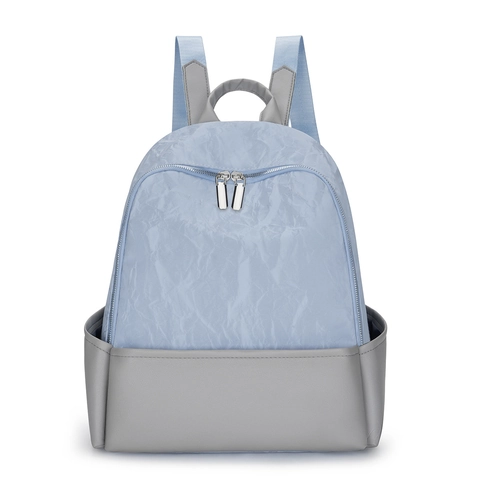 Backpack For Women PU Leather And Textured Nylon Large Capacity School Bag Casual Color Block Fashion Daypack