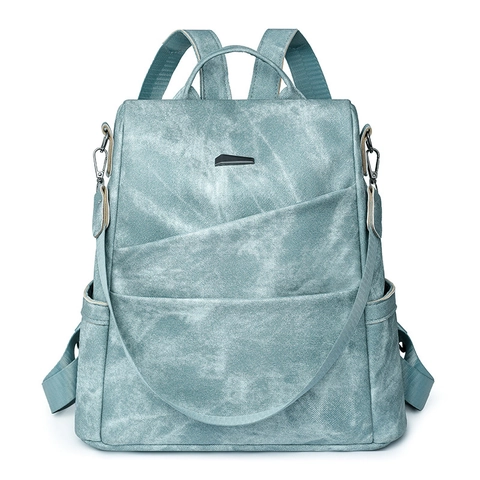 Women Fashion PU Leather Backpack Washed Denim Texture Large Capacity Multi-pocket Design Daily Travel School Bag Casual