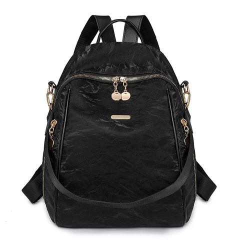 Modern Women Fashion Backpack PU Leather Crinkled Texture Large Capacity Waterproof Casual Travel School Bag Gold Hardware