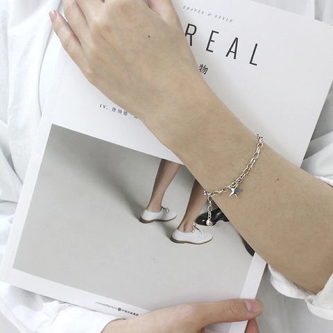 S925 Sterling Silver Star Bracelet Minimalist Hollow Link Chain Jewelry For Women Korean Fashion Accessory Elegant Style