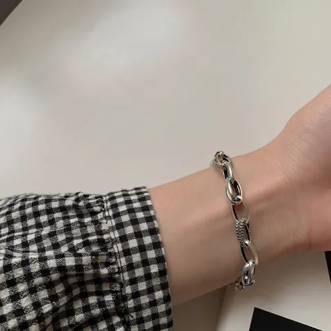 Pulsera 925 Plata De Ley Cadena Gruesa Retro Envejecido Eslabones Retorcidos Joyería Vintage Mujeres Hombres