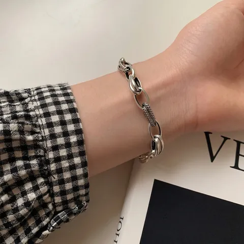 Pulsera 925 Plata De Ley Cadena Gruesa Retro Envejecido Eslabones Retorcidos Joyería Vintage Mujeres Hombres