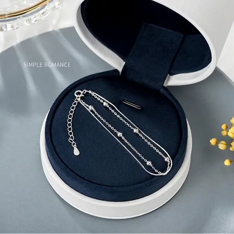 Dubbellaagse Armband Verzilverd Koper Slangenketting Gladde Ronde Kralen Minimalistische Sieraden Voor Dames