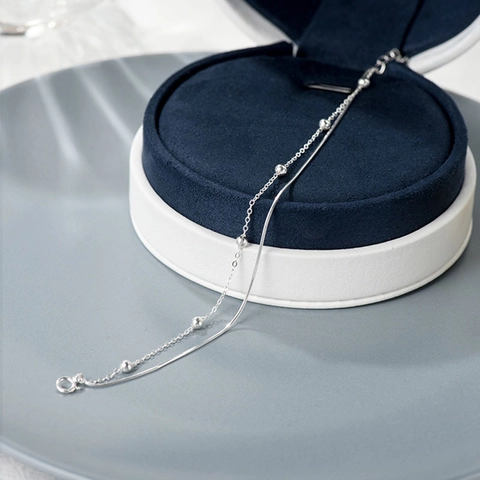 Dubbellaagse Armband Verzilverd Koper Slangenketting Gladde Ronde Kralen Minimalistische Sieraden Voor Dames