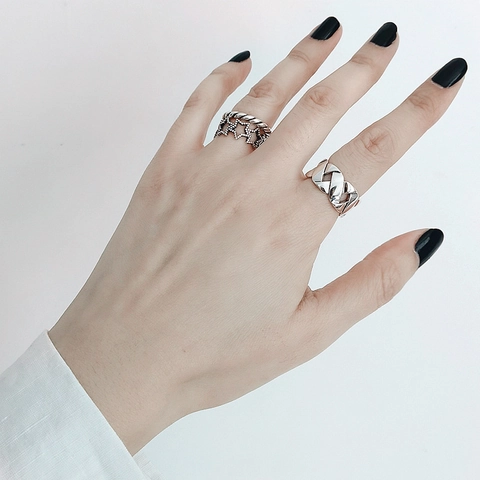 Woven Texture Open Ring Copper Silver Plated Geometric Adjustable Minimalist Korean Style Finger Jewelry For Women