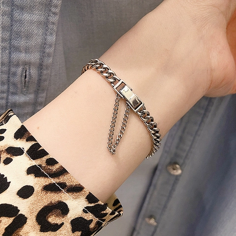 Kupfer Panzerkette Armband Mit Quaste Sicherheitskette Rechteckiger Verschluss Retro Punk Hip Hop Unisex Schmuck