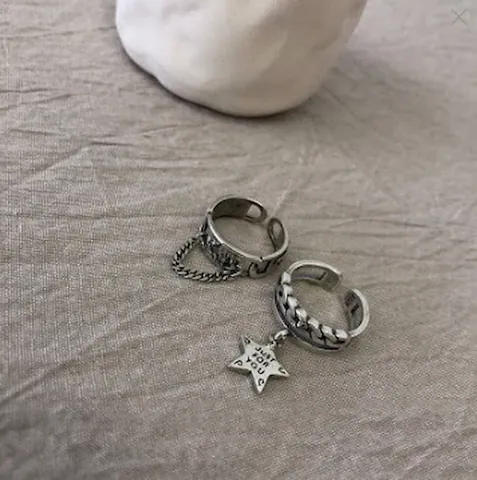 Anillo Abierto Ajustable Color Plata Vintage Cobre Saturno Estrella Pentagrama Cadena Estilo Punk Joyería Para Mujer
