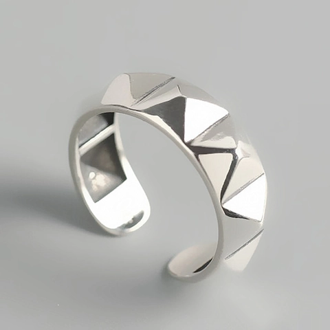 Anello Aperto Regolabile Geometrico Rombo Sfaccettato Rame Placcato Argento Gioielli Minimalisti Retro