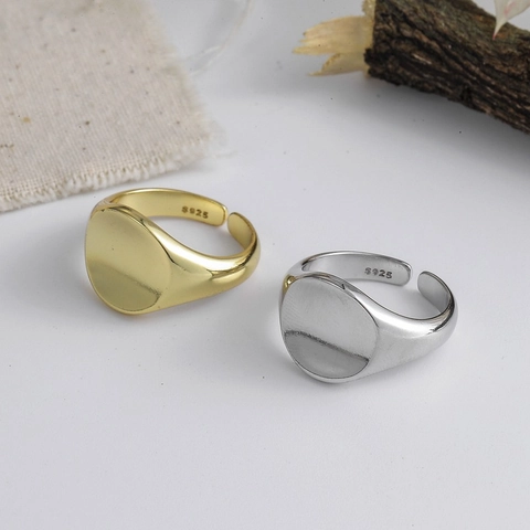 Anillo A Sigillo Ovale Minimalista Lucido Rame Placcato Regolabile Gioielli Da Dito Geometrici Da Donna