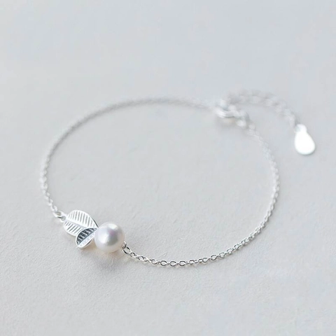 Leaf Artificial Pearl Jewelry Necklace Bracelet And Earrings With 925 Sterling Silver Earring Post Elegant Floral Style For Women