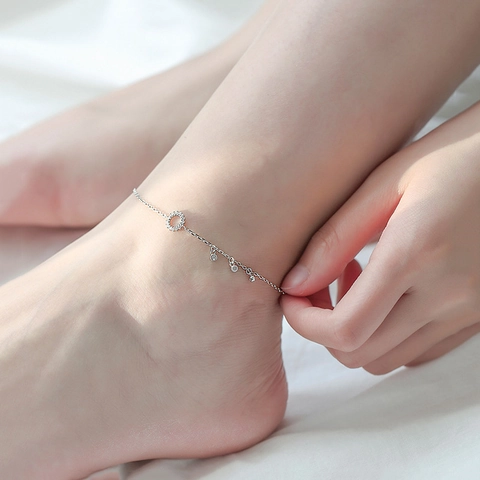 Minimalist Geometric Circle Anklet Copper Silver Plated Cubic Zirconia Dainty Foot Chain For Women
