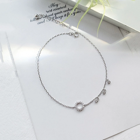 Minimalist Geometric Circle Anklet Copper Silver Plated Cubic Zirconia Dainty Foot Chain For Women