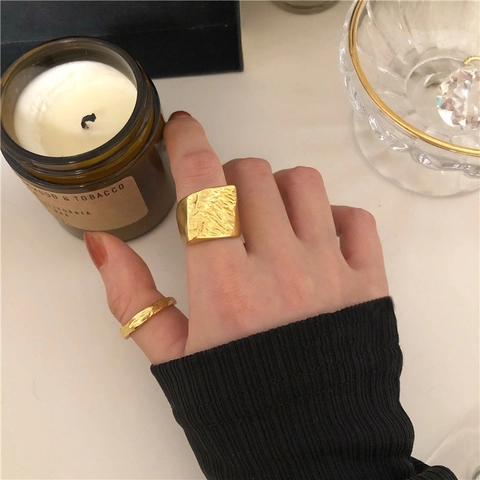 Vintage Kupferring Mit Gehämmerter Textur Für Damen Minimalistischer Unregelmäßiger Mattierter Verstellbarer Offener Fingerring