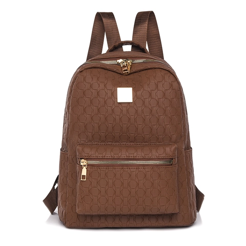 Zaino da Donna in Pelle PU di Grande Capacità con Trama Geometrica a Rilievo Moda Casual Borsa per Scuola Ufficio Viaggi Quotidiani Hardware Dorato