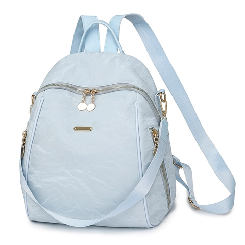 Modern Women Fashion Backpack PU Leather Crinkled Texture Large Capacity Waterproof Casual Travel School Bag Gold Hardware