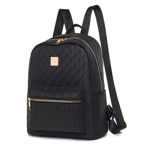 Zaino da Donna in Pelle PU di Grande Capacità con Trama Geometrica a Rilievo Moda Casual Borsa per Scuola Ufficio Viaggi Quotidiani Hardware Dorato