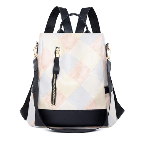 Zaino Moda Donna Pelle PU Antifurto Impermeabile Grande Capacità Patchwork Reticolo A Diamante Vintage Viaggio