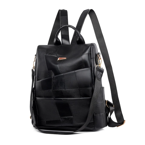 Mochila Para Mujer Moda Cuero PU Diseño Patchwork Gran Capacidad Informal Viaje Estilo Urbano Simple Color Contrastado