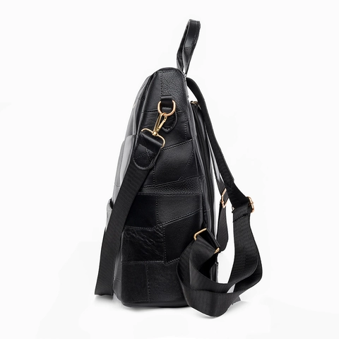 Mochila Para Mujer Moda Cuero PU Diseño Patchwork Gran Capacidad Informal Viaje Estilo Urbano Simple Color Contrastado