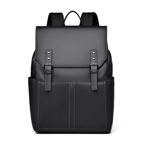 Business Laptop Backpack Waterproof Large Capacity Flap Buckle Straps Synthetic Leather Minimalist College Commuter