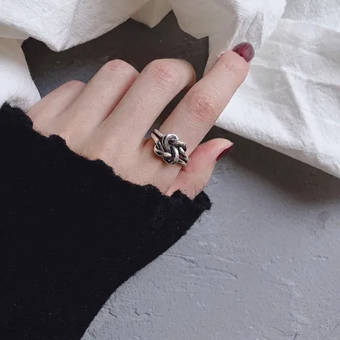 Anello Aperto Con Nodo Vintage Rame Placcato Argento Regolabile Fascia A Doppio Strato Gioielli Minimalisti Da Donna