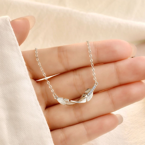 Collana Con Pendente A Piuma In Rame Con Zirconi Placcata In Argento Catena A O Gioielli Eleganti Da Donna