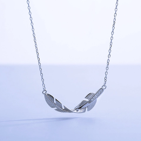 Collana Con Pendente A Piuma In Rame Con Zirconi Placcata In Argento Catena A O Gioielli Eleganti Da Donna