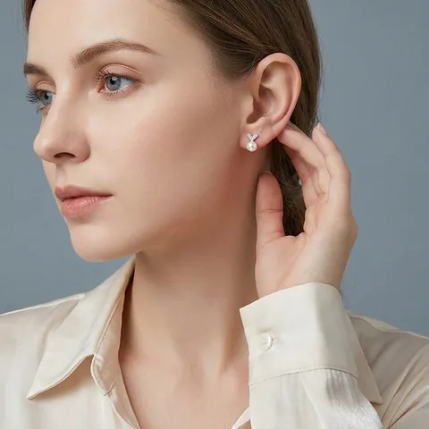 Heart Artificial Pearl Stud Earrings CZ Inlaid Copper Platinum Plated 925 Sterling Silver Earring Post Elegant Jewelry For Women